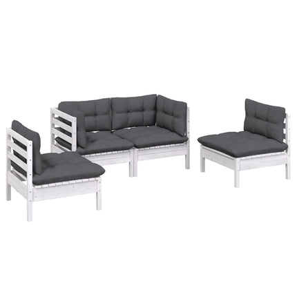Loungegrupp med dynor 4 delar massiv furu
