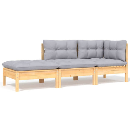 Loungegrupp med grå dynor 6 delar massiv furu