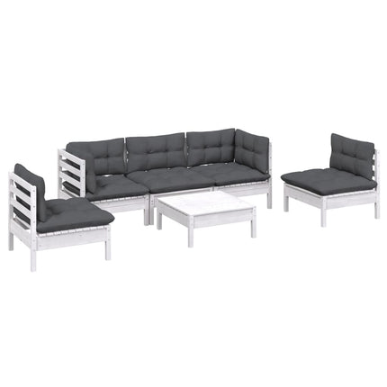 Loungegrupp med dynor 6 delar massiv furu