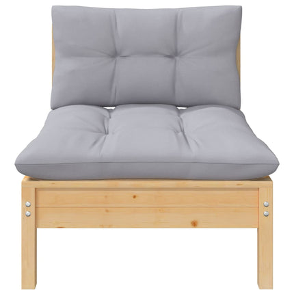 Loungegrupp med grå dynor 7 delar massiv furu