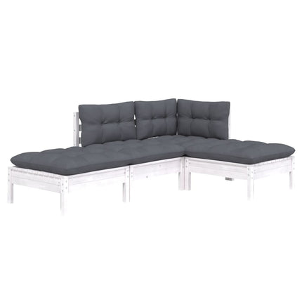 Loungegrupp med dynor 4 delar vit massiv furu