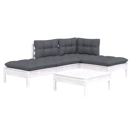 Loungegrupp med dynor 5 delar vit massiv furu