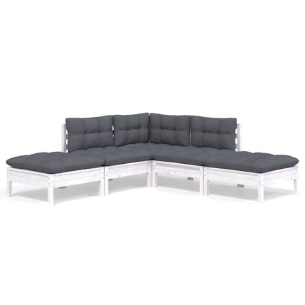 Loungegrupp med dynor 5 delar vit massiv furu