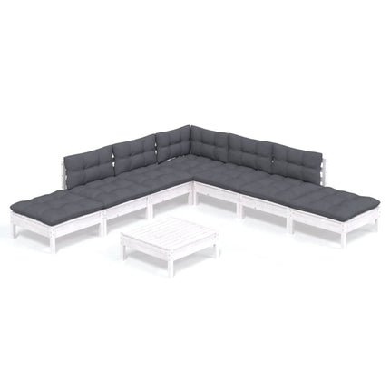 Loungegrupp med dynor 8 delar vit massiv furu