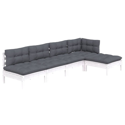 Loungegrupp med dynor 5 delar vit massiv furu