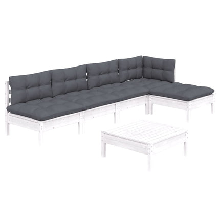 Loungegrupp med dynor 6 delar vit massiv furu