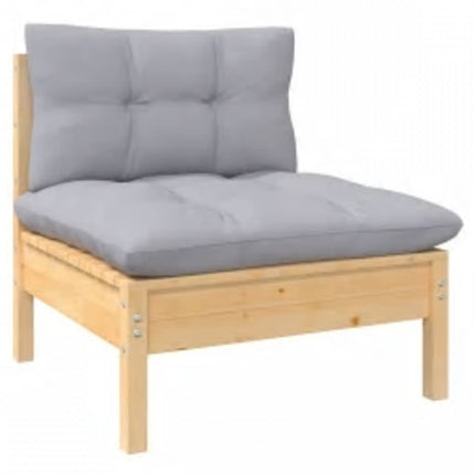 Loungegrupp med dynor 4 delar grå furu