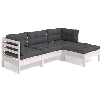 Loungegrupp med dynor 4 delar vit massiv furu