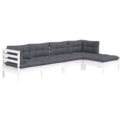 Loungegrupp med dynor 5 delar vit massiv furu