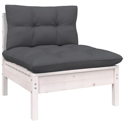 Loungegrupp med dynor 6 delar vit massiv furu