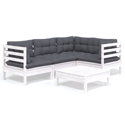 Loungegrupp med dynor 5 delar vit massiv furu
