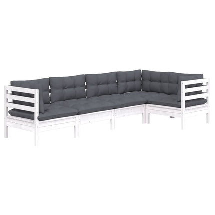 Loungegrupp med dynor 5 delar vit massiv furu