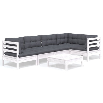 Loungegrupp med dynor 6 delar vit massiv furu