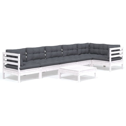 Loungegrupp med dynor 7 delar vit massiv furu