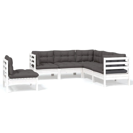 Loungegrupp med dynor 5 delar vit massiv furu