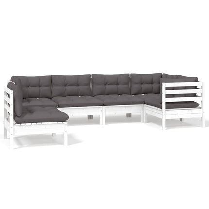 Loungegrupp med dynor 6 delar vit massiv furu