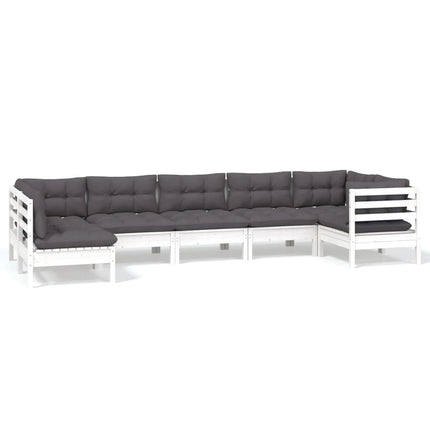 Loungegrupp med dynor 7 delar vit massiv furu