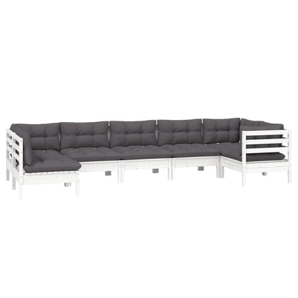 Loungegrupp med dynor 7 delar vit massiv furu