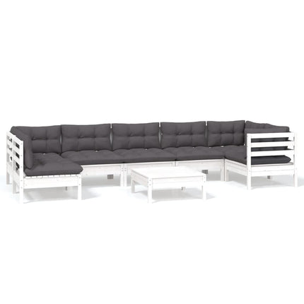 Loungegrupp med dynor 8 delar vit massiv furu