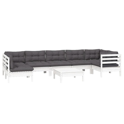 Loungegrupp med dynor 8 delar vit massiv furu