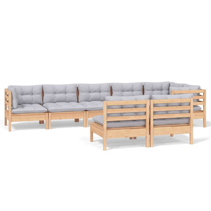Loungegrupp med grå dynor 8 delar massiv furu