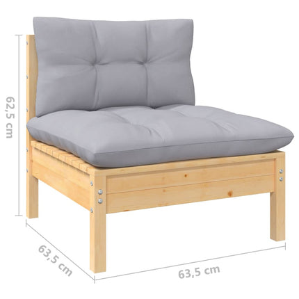 Loungegrupp med grå dynor 8 delar massiv furu