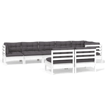 Loungegrupp med dynor 8 delar vit massiv furu