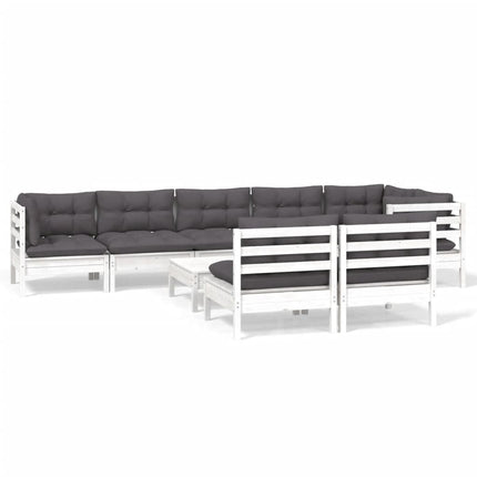Loungegrupp med dynor 9 delar vit massiv furu