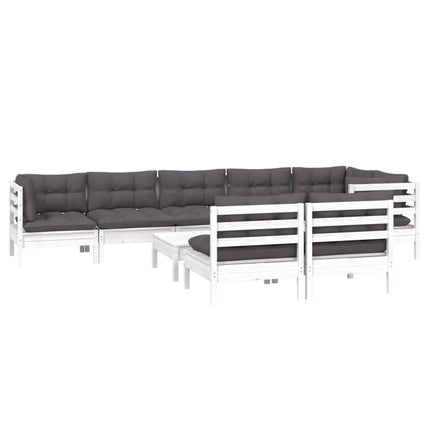 Loungegrupp med dynor 9 delar vit massiv furu