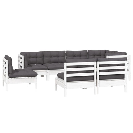 Loungegrupp med dynor 8 delar vit massiv furu