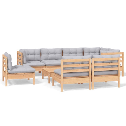 Loungegrupp med dynor 9 delar grå furu