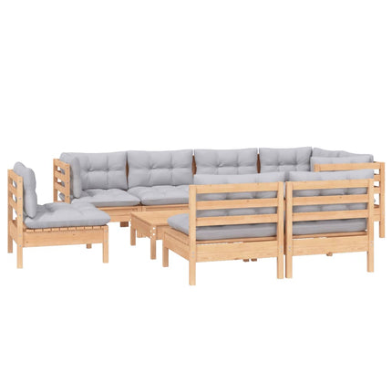 Loungegrupp med dynor 9 delar grå furu