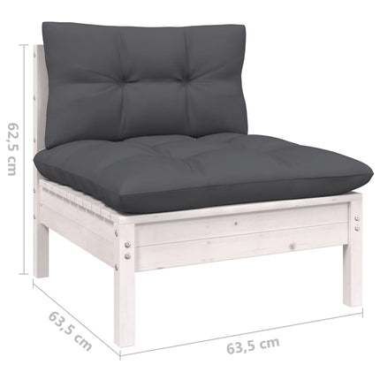 Loungegrupp med dynor 9 delar vit massiv furu