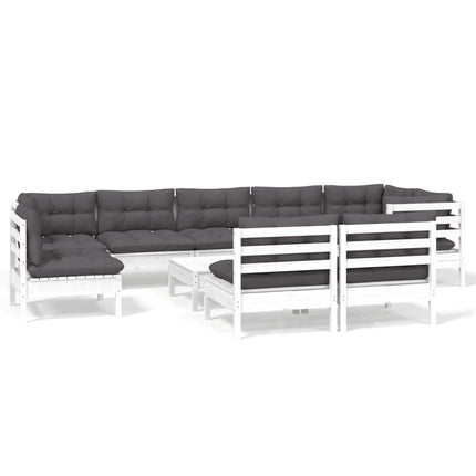 Loungegrupp med dynor 10 delar vit massiv furu