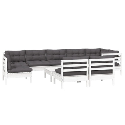 Loungegrupp med dynor 10 delar vit massiv furu