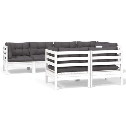 Loungegrupp med dynor 7 delar vit massiv furu