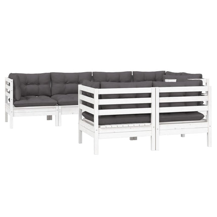 Loungegrupp med dynor 7 delar vit massiv furu
