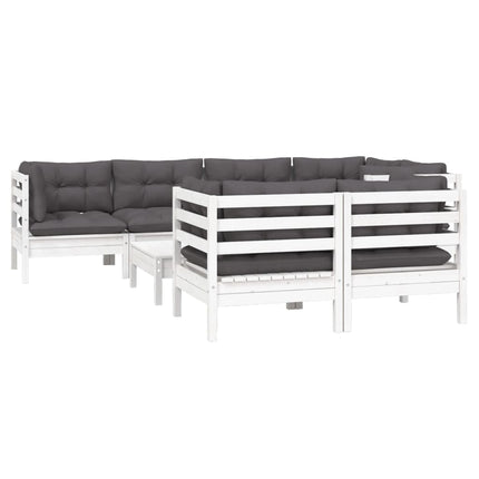 Loungegrupp med dynor 8 delar vit massiv furu