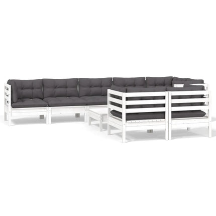 Loungegrupp med dynor 9 delar vit massiv furu