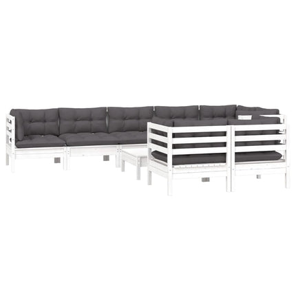 Loungegrupp med dynor 9 delar vit massiv furu