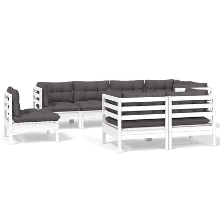 Loungegrupp med dynor 8 delar vit massiv furu