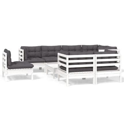 Loungegrupp med dynor 9 delar vit massiv furu