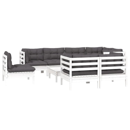 Loungegrupp med dynor 9 delar vit massiv furu