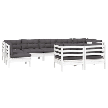 Loungegrupp med dynor 9 delar vit massiv furu