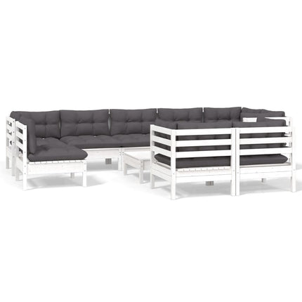 Loungegrupp med dynor 10 delar vit massiv furu