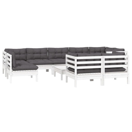 Loungegrupp med dynor 10 delar vit massiv furu