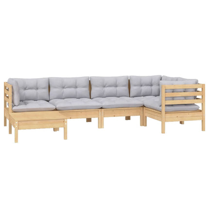 Loungegrupp med dynor 6 delar grå furu