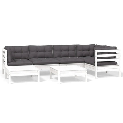 Loungegrupp med dynor 7 delar vit massiv furu
