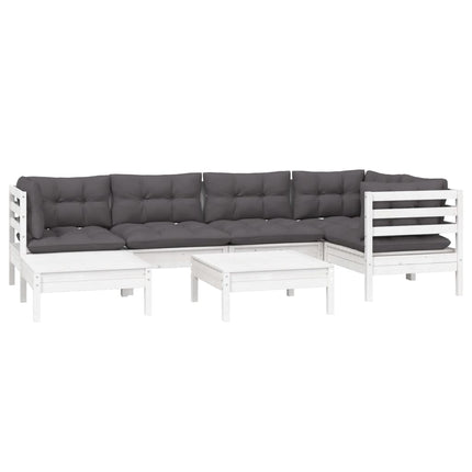 Loungegrupp med dynor 7 delar vit massiv furu