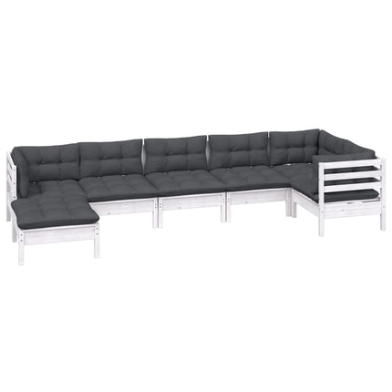 Loungegrupp med dynor 7 delar vit massiv furu